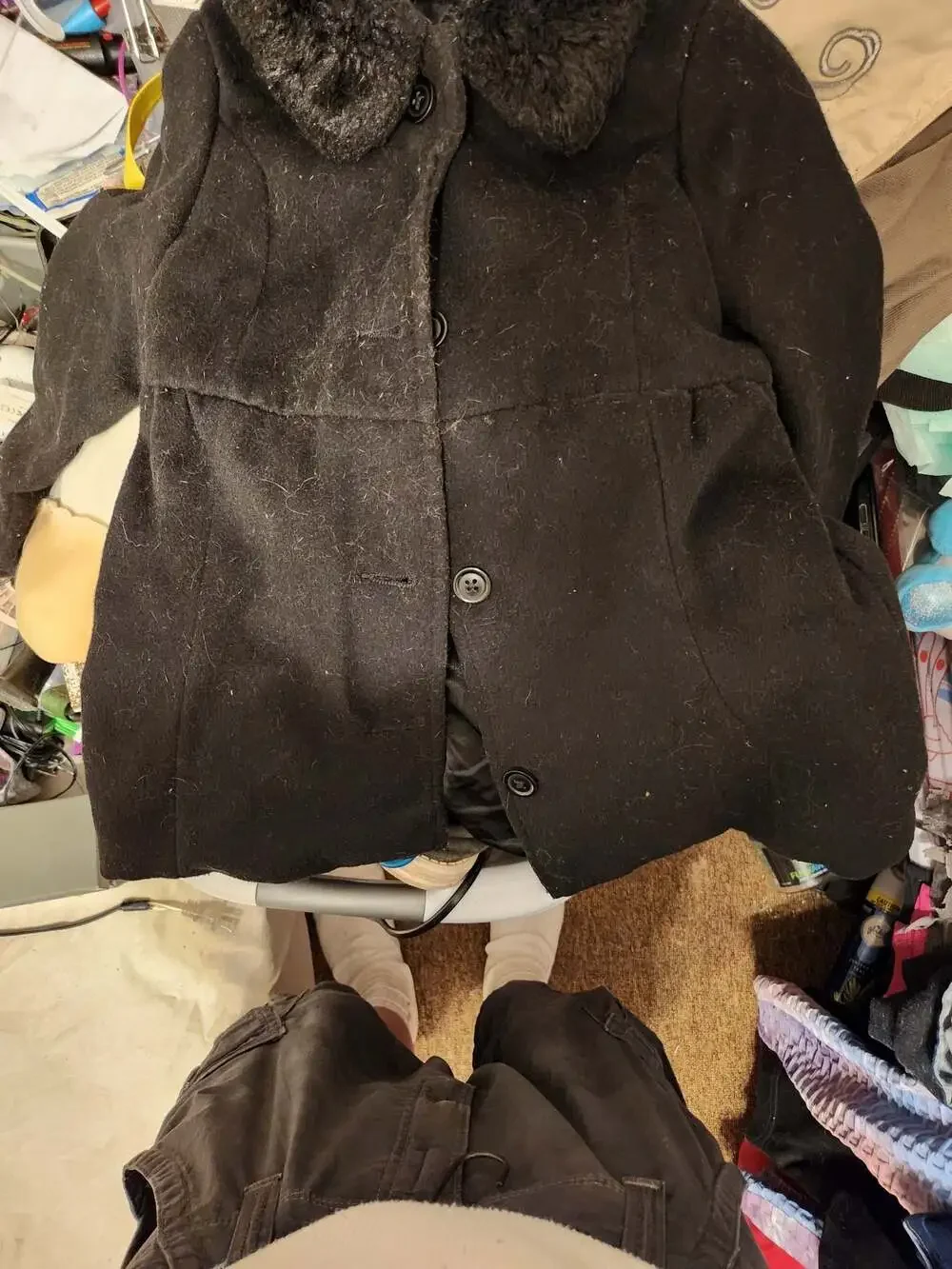 The Children's Place Girls Black Faux Fur Collar Coat, Size 5T